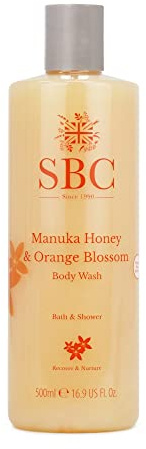 SBC Skincare Manuka Honey & Orange Blossom Body Wash 500ml - Luxury Shower Gel and Bubble Bath For All The Family