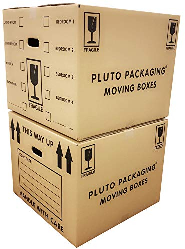 10 Extra Large Cardboard Storage Packing Moving House Boxes with Carry Handles and Room List 53cm x 53cm x 41cm 115 Litres