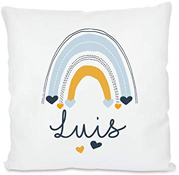 Manufaktur Liebevoll I Kissen Regenbogen mit Namen für Jungen I Namenskissen in 40x40 cm I Besonderes Geschenk und personalisierte Geschenkidee für Jungs und Kinder