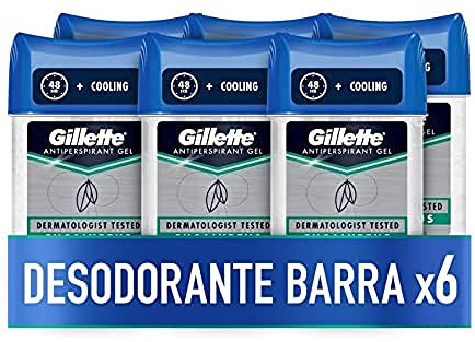 Gillette Hydra Gel Desodorante Antitranspirante Eucalipto Para Hombre, 70 ml x 6