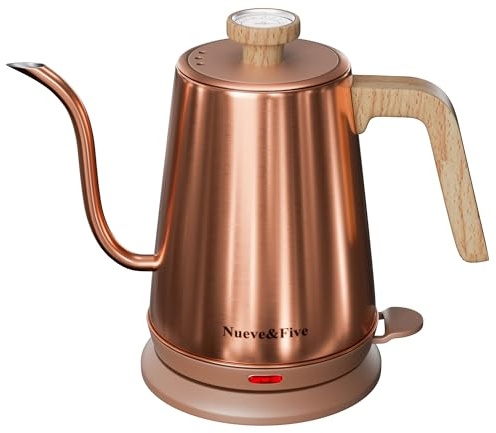 Nueve&Five Gooseneck Electric Kettle with Thermometer, Copper Tea Kettle with Auto Shut-Off,1000W Hot Water Kettle Electric of Stainless Steel,Electric Kettles for,Coffee & Tea