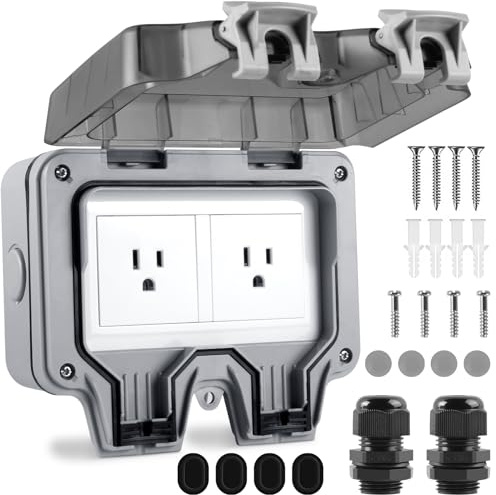 XINYIELE Outdoor Outlet Box Waterproof,Outdoor Power Outlet Box,Waterproof Ip66 Power Outlet,Outdoor Waterproof Socket,15A 250V Outdoor Plug Socket, in Use Outdoor Outlet Cover (Double Plug Socket)