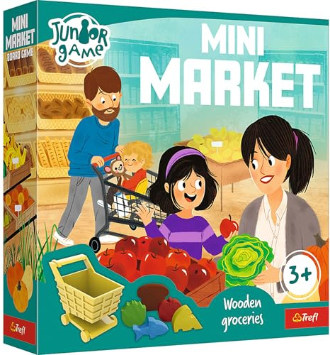 Trefl - Mini Market, Junior Game - Gioco da Tavolo per Bambini Piccoli, Due Varianti, Pedine Divertenti, Elementi Grandi, Illustrazioni Bellissime, Apprendimento Attraverso il Gioco