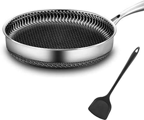 Rostfri panna wok ostabil panna dubbel sida utan oljestekt stekgryta allmän obelagd panna (färg: D, storlek: 28 cm)