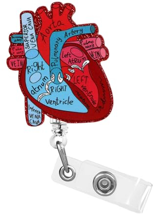 Dimeho Herz Einziehbare Rolle Herz Ausweishalter Ausweisclip Anatomie lustiger Krankenschwester-Namensschildhalter Pädiatrie Krankenpflege-Abzeichen Krokodilklemmen für Arzt Studenten Lehrer