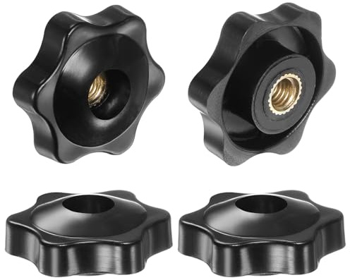 QUARKZMAN 4 stycken stjärnhandtagsmuttrar M6-vingmuttrar med gänga, räfflad mutter handtag genomgående hål klämmutter 32 mm spännknapp för maskiner system träningsutrustning, svart