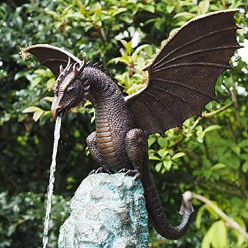Garden Dragon Statue Fountain – Mythical Resin Dragon Sculpture with Cascading Water Feature – Fantasy Outdoor Garden Decor for Patio, Lawn or Yard