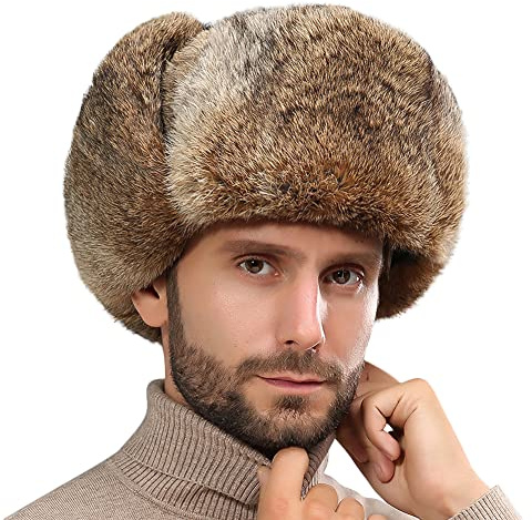 Chapka d'Hiver Homme Femme Chapeau de Trappeur en Fausse Fourrure Chapeau d'aviateur avec Cache-Oreilles Bonnet Russe Coupe-Vent Chapeau d'Hiver Épais Chaud pour Ski Cyclisme Snowboard Alpinisme