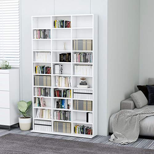 Homgoday CD-skåp vitt 102 x 16 x 177,5 cm tekniskt trä, CD-torn med öppna fack, förvaringsskåp CD- och DVD-hylla för vardagsrum, sovrum, kontor