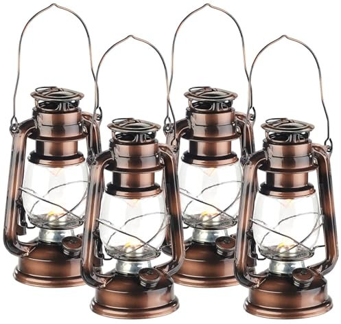 Lunartec Camping-Laterne Batterie: 4er-Set LED-Sturmleuchte im Öllampen-Design, Flammen-Imitation, Bronze (Kerzen Laterne Metall, Petroleumleuchte)
