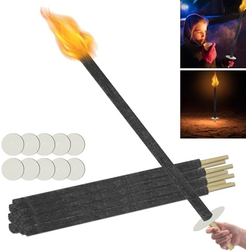 YRHome 10 torce di cera 100 min tempo di combustione torcia per escursioni con manico lungo, protezione per le mani all'aperto, torce da giardino, per escursioni notturne, giardino e feste