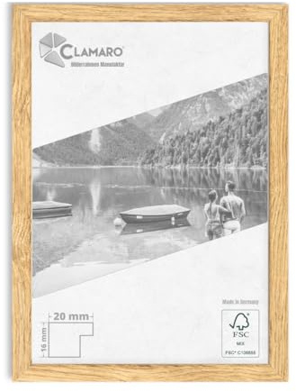 Clamaro COLLAGE Cadre Photo 51x76 | Chêne naturel | Cadre en MDF profil fin 20 mm avec verre acrylique incassable, panneau arrière et crochets en métal