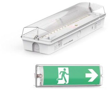 ENOVALITE LED Fluchtwegleuchte | IP65 wasserdicht | Notbeleuchtung mit Notstromakku 8h | TEST-Funktion | inkl. 4 Piktogrammen, Richtungspfeilen | beleuchtetes Notausgangsschild | Notleuchte