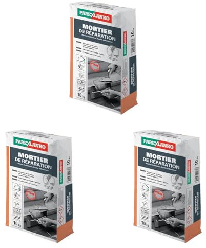 PAREXLANKO Mortier de réparation fibré multiusages, Gris, 10Kg (Lot de 3)