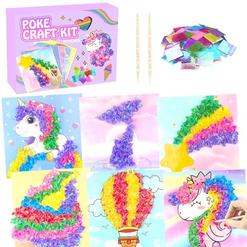 Poke-in Fun Art Fabric Craft,Magical Dream Decor,Mess Free Kids'Paper Craft Kits,Arts and Crafts for Kids,DIY Art Activity Birthday Gift Ideas for Children,DIY Presents,Toys for Girls &Boys Ages 4-10+