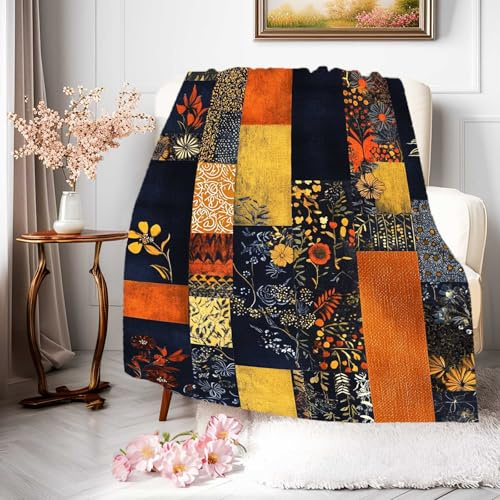 Manta De Forro Flower Printed Patchwork Manta De Franela Súper Suave Blanket Clásica Frazada para Descanso Viaje Dormitorio S