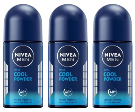 Nivea Men Cool Powder Roll-On Anti-Perspirant Deodorant 50ml - 48H Protection, Fresh Scent, Long-Lasting Odor Control for Active Men, Travel Size Body Care, 3-Pack