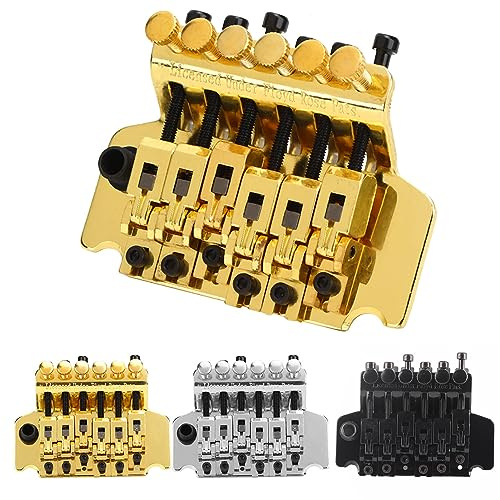 Naroote Système de Pont Trémolo pour Guitare électrique, Dispositif de Stabilisation Double Vibrato Premium pour Musiciens, Chrome Argent (GOLD)