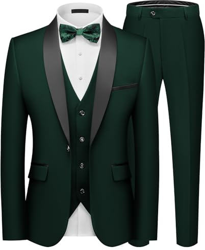 Autsel Mens Suits 3 Piece Slim Fit Tuxedo One Button Shawl Lapel Jacket