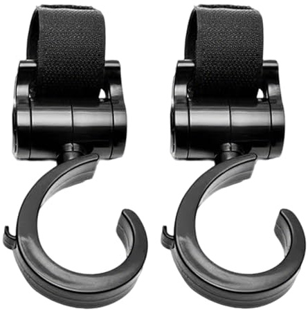 2 Pack Buggy Clips Pram Clips Stroller Hooks Pushchair Hooks for Hook Your Shopping Bags, Handbag or Change Bag on Your Stroller, Pram or Pushchair, Universal Fit, Black