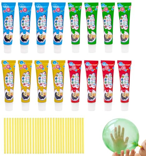 Set de 16 Unidades de Pegamento mágico para Burbujas elásticas | Plástico de burbujas súper elástico, recuerdos para fiestas, juegos al aire libre(incluye pajitas)