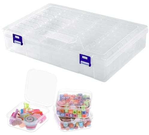 Bead Storage Box, 46 Pcs Bead Organizer Box, Containers Case with Hinged Lid Mini Transparent Organiser Boxes Diamond Art Storage Tabletop Boxes Plastic for Diamond Painting Accessories Beads