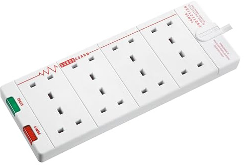Masterplug Eight Socket Surge Protected Extension Lead, 2 Metres, White