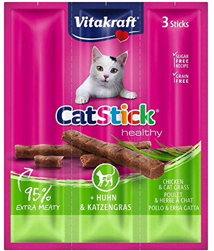 Vitakraft Katzensnack Cat-Stick Mini Huhn & Katzengras -3 x 6g