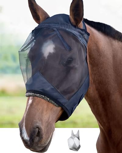 Harrison Howard Caremaster Dicke Fleece Polsterung Transparent Fine Mesh Pferde Fliegenmaske Uv-Schutz Standard Schwarz Warmblut (L)