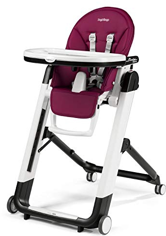 Peg Perego Siesta Follow Me Seggiolone Pappa Neonati Pratico, Reclinabile, Funzione Sdraietta, 4 ruote, Pieghevole e Compatto, per Bambini da 0 a 3 Anni (0-15 kg), Berry