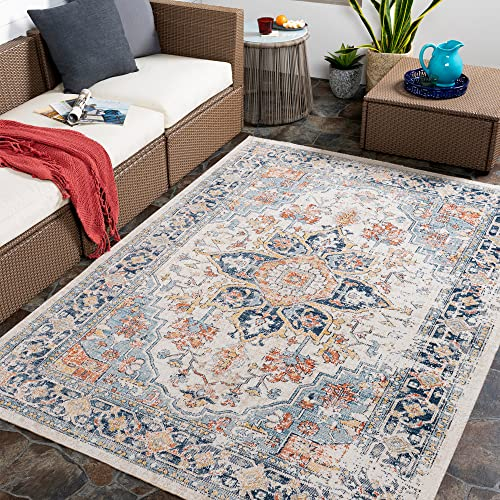 Livabliss Safi Indoor Outdoor Rug - Large Boho Rugs for Living Room 200x275 cm Dining, Kitchen Carpet, Patterned Neutral & Coloured Rugs, Waterproof, Stain Durable - Blue, Rust, Beige