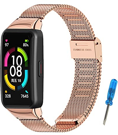 SenMore Klocktillbehör för Honor Band 6/Band 5 armband rostfritt stål rem kompatibel rem för Honor Band 6/band 5 vattentät ersättningsrem för Honor Band 6/Band 5 (ingen värd), colore: Rosa guld