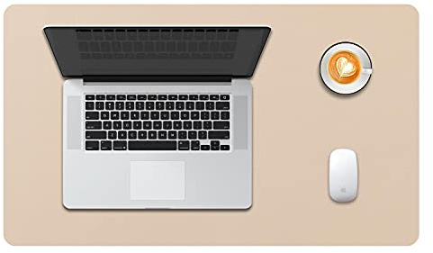 DOBAOJIA Beige Desk Mat, Desk Pad Large, Laptop Mat, Writing Pad, Desk Blotter, Extended Mouse Mat, Large Mouse Pad for Office/Home, PU Leather Waterproof +Suede Non-Slip 23.6 X 13.8