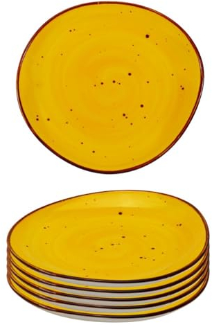 Kadum Set di 6 piatti in ceramica, con glassa colorata, Ø 21 cm, piatti da antipasto, piatti da colazione, 6 piatti da dolce, piatti da insalata (giallo)