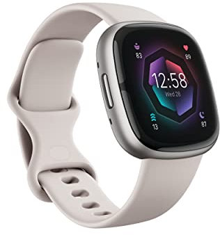 Fitbit Sense 2 Advanced Health and Fitness Smartwatch with Tools to Manage Stress and Sleep, ECG App, SpO2, 24/7 Heart Rate and GPS, Lunar White/Platinum, One Size (S & L Bands Included)