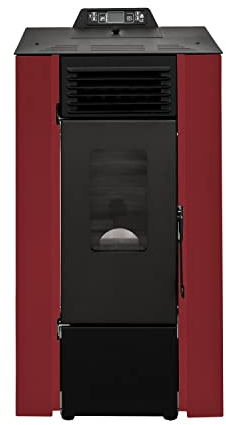 STUFE A PELLET ITALIA Qubo 9 KW WiFi - Stufa ad Aria Ventilata Efficienza 91% Scalda 80m² Autonomia 21H Programmabile Design Compatto 5 Velocità e Potenze Garanzia 24 Mesi Rosso