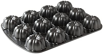 Nordic Ware Pro-Cast Mini Bundt Brownie Tin, Cast Aluminium Cake Tin for Mini Bundt Cakes, 4 Cup Non-Stick Pan, Premium Bakeware Made in the USA, Colour: Graphite