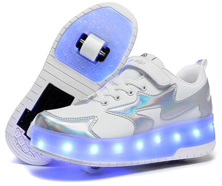 Pojkar och flickor LED-rullskridskor skor med dubbla hjul träningsskor tekniska infällbara skateboardskor för barn, lyser upp glänsande lysande sneakers, bästa presenten till fest födelsedag jul dag,