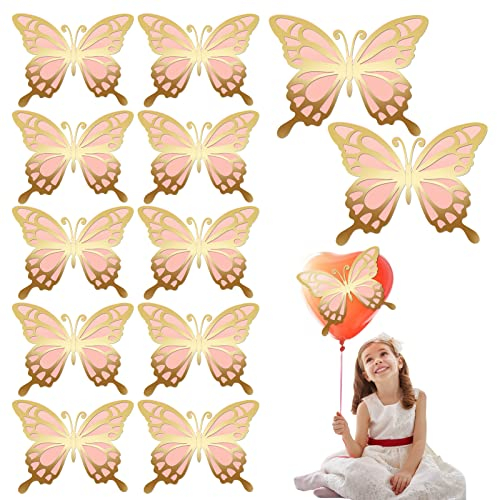 Wolancy 12 Stück große 3D Schmetterling Partydekoration, Papier Schmetterling Wanddekoration in 2 verschiedenen Größen, 3D Riesenschmetterling für Geburtstag, Schlafzimmer Hochzeit