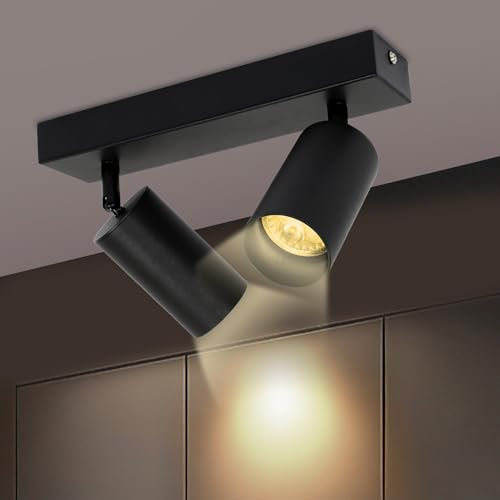 Sonnewelt Deckenstrahler LED 2 Flammig Strahler Deckenleuchte Schwarz GU10 Spotbalken Deckenlampe Spot Modern Deckenspot für Schlafzimmer Wohnzimmer (inkl.2x 4W LED Leuchtmittel Warmweiß)