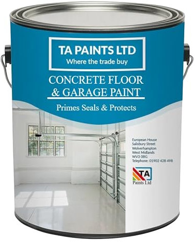 T A Paints Ltd 5L Heavy Duty Concrete Floor & Garage Paint 3 in 1 Primer Sealer Protects Industrial Factory 1K Polyurethane Coating (Gloss Blue RAL 5012)