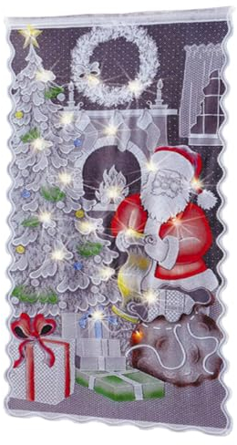 Tür Scheibengardine - Weihnachten Vorhänge Weihnachtsvorhang Weihnachtsmann Gardine Spitze Vorhang Weihnachtsgardine Für Küche Badezimmer Tür, 213×102cm Weihnachtsmann Vorhänge, Enthält Keine Lichte
