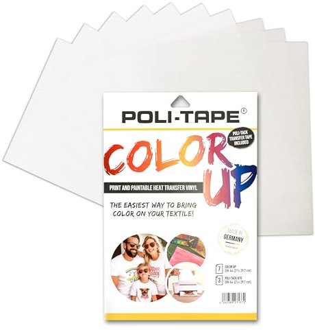 POLI-FLEX® COLOR UP - bemal- und bedruckbare Transferfolie für Textilien, Bundle-Pack: 7x COLOR UP und 3x Übertragungsfolie im A4 Format