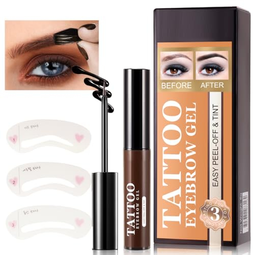 KARLOR Augenbrauen Gel zum abziehen, Augenbrauenfarbe mit 3 Schablonen, abziehbar Augenbrauen Tattoo Gel Tint, Augenbrauen färben peel off Augenbrauen Färbeset (02#Hellbraun)