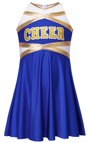 TiaoBug Uniformes De Animadora Niña Vestido Metálico Sin Mangas Vestido Baile Moderno Trajes De Baile De Porristas Uniforme De Escuela Azul 15-16 años
