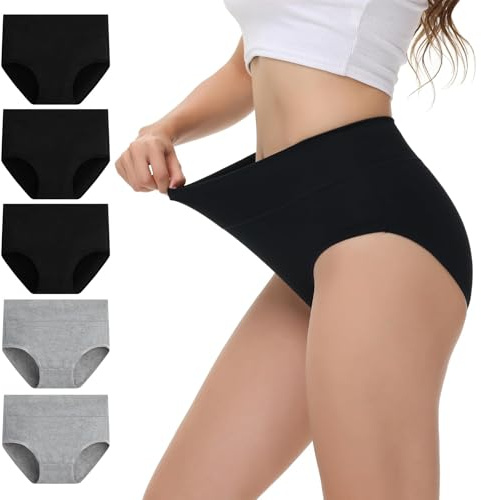 NUOZA Bragas Mujer Cintura Alta de Algodon Pack de 5 Braguitas Mujer Culotte Cintura Alta Ropa Interior