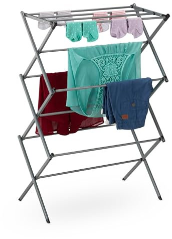 Relaxdays Stendibiancheria Verticale, Stendino Pieghevole Torre con 11 Aste per Vestiti, 105x73x37 cm, Metallo, Argento, Acciaio