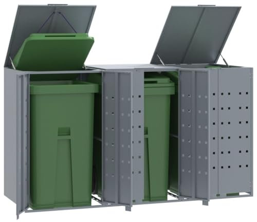Générique Rangement à roulettes pour poubelles pour 3 bacs Gris Acier, Maison & Jardin, Produits ménagers, Accessoires pour conteneurs à déchets, Cache-conteneurs à déchets, Gris, 70.4 KG, 3279988