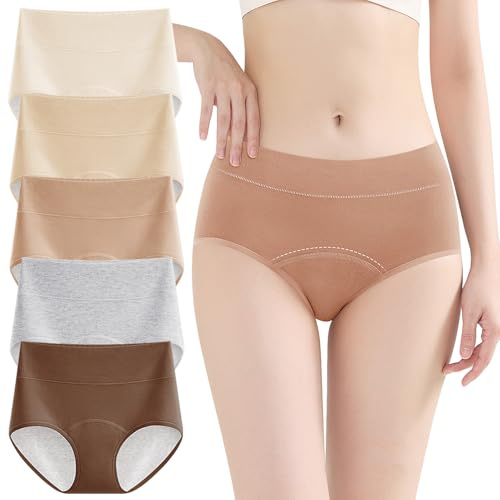 Ropa Interior De Incontinencia Cobertura Completa para Mujeres, Bragas Antifugas Menstrual, Braguitas De Algodón, 5 Piezas,Multi Colored,XXL