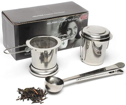 NEXROLA Teesieb Edelstahl 2 Stück, Teesieb mit Klappgriff und Deckel, feinmaschiges Design, inklusive Teelöffel, Teefilter für losen Tee, geeignet für Teetassen/Teekannen 18 x 8 cm